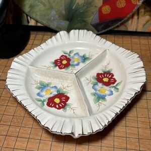 Rossetti Divided Dish 5.75”x5.75”x1” Square Ruffled Gold Trim 3 Section Plate